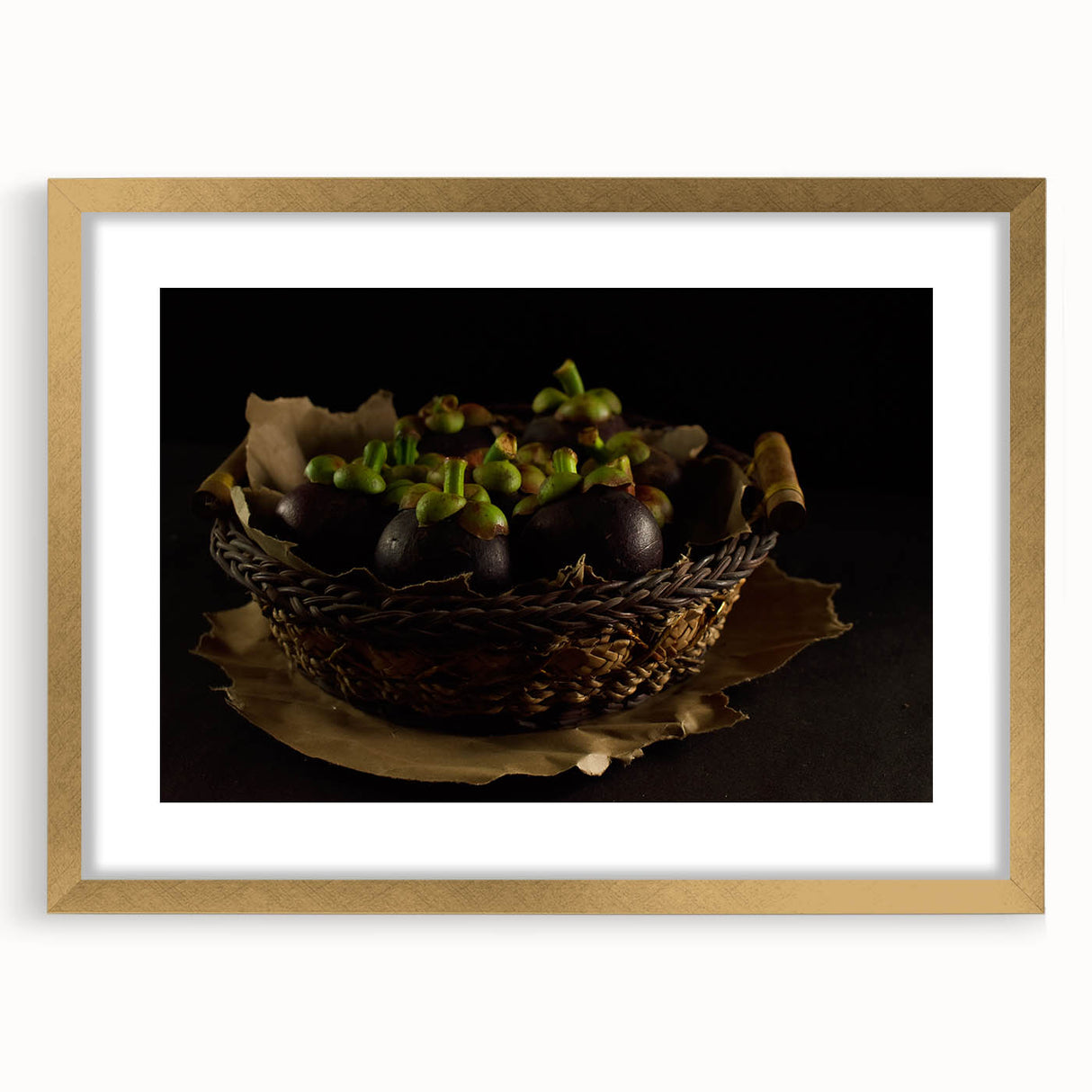 Rustic Mangosteen Basket Art – Vintage Kitchen Still Life Print