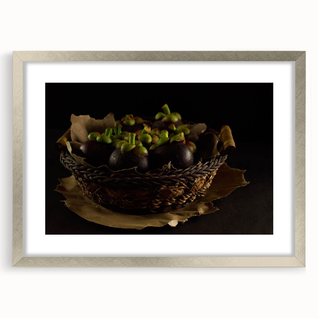 Rustic Mangosteen Basket Art – Vintage Kitchen Still Life Print