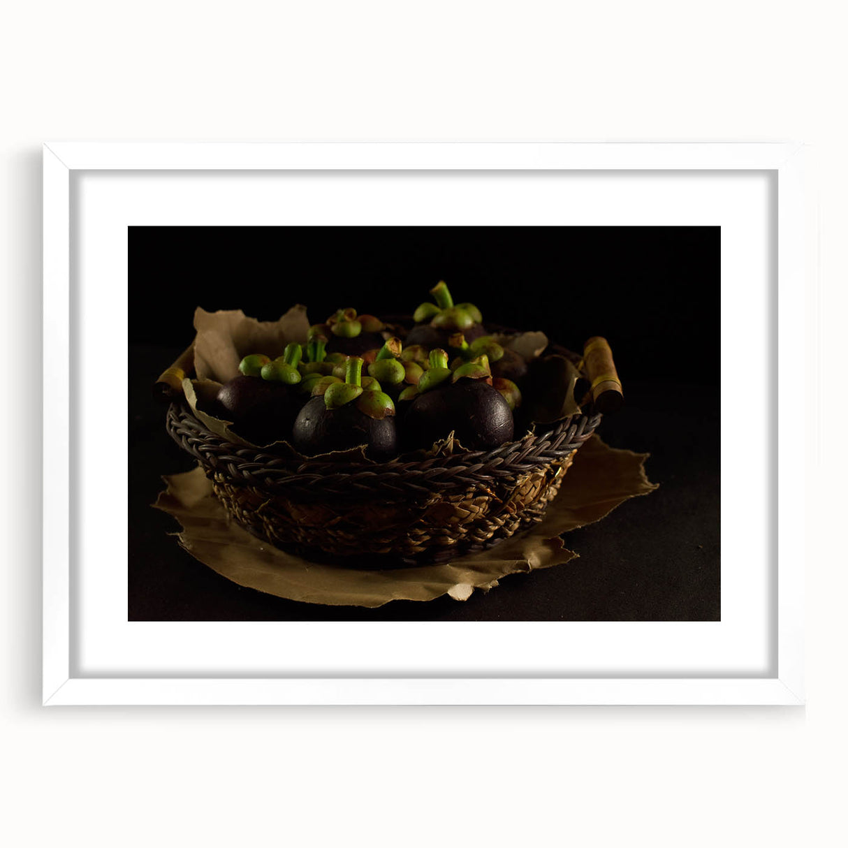 Rustic Mangosteen Basket Art – Vintage Kitchen Still Life Print