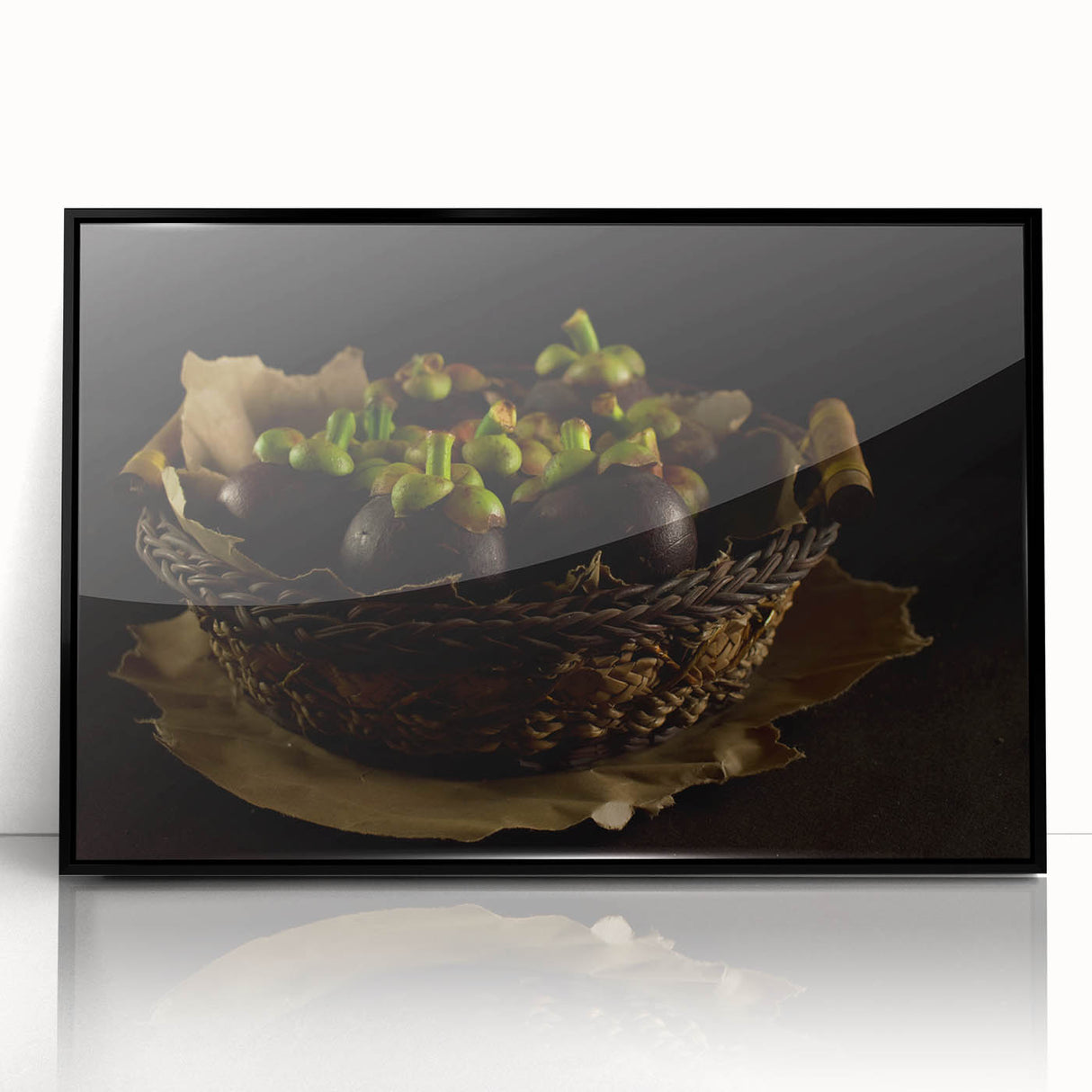 Rustic Mangosteen Basket Art – Vintage Kitchen Still Life Print