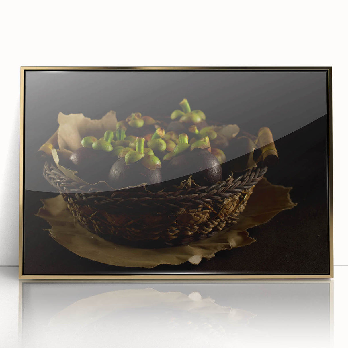 Rustic Mangosteen Basket Art – Vintage Kitchen Still Life Print