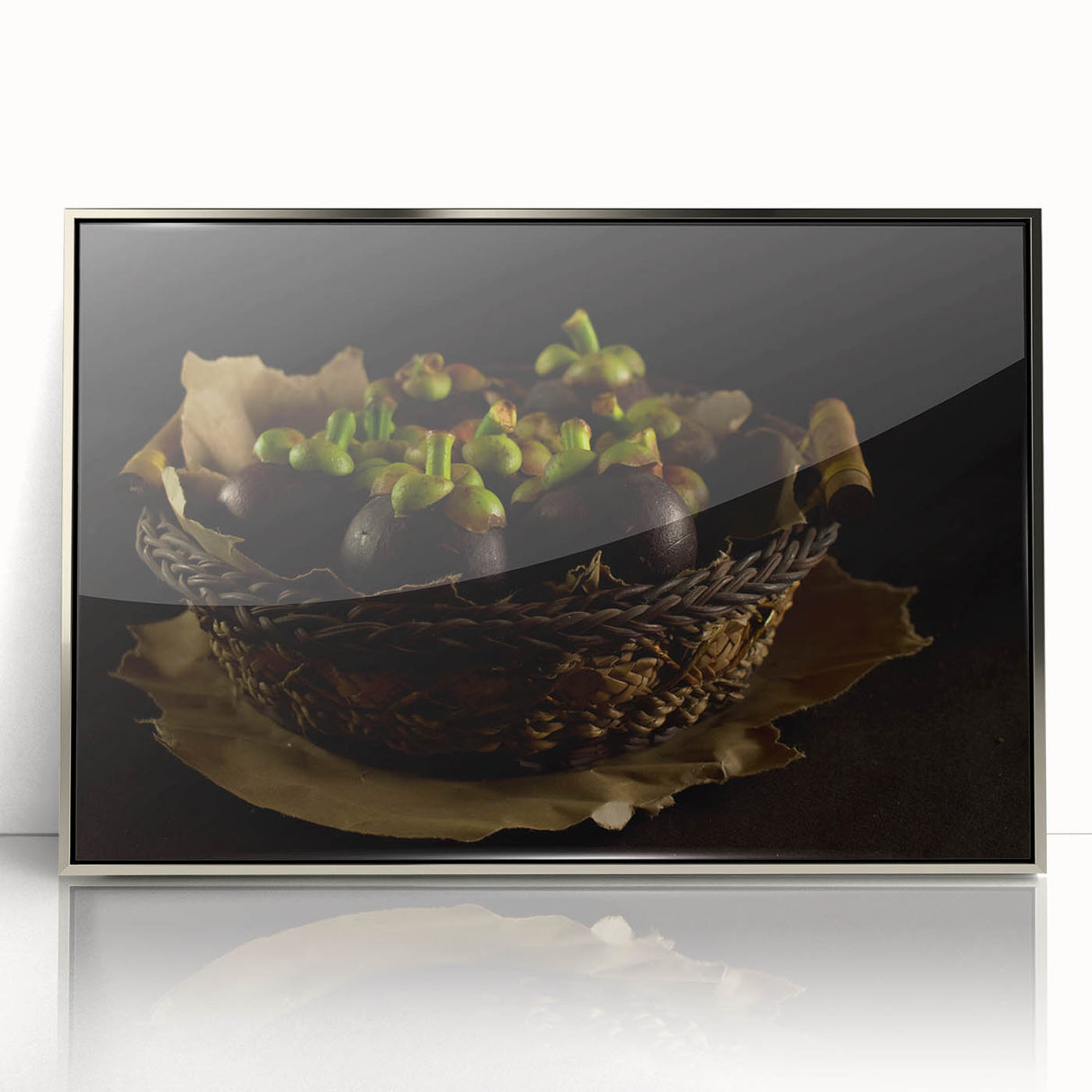 Rustic Mangosteen Basket Art – Vintage Kitchen Still Life Print