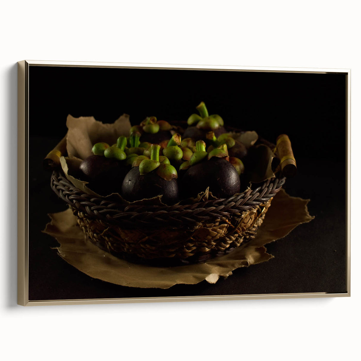 Rustic Mangosteen Basket Art – Vintage Kitchen Still Life Print