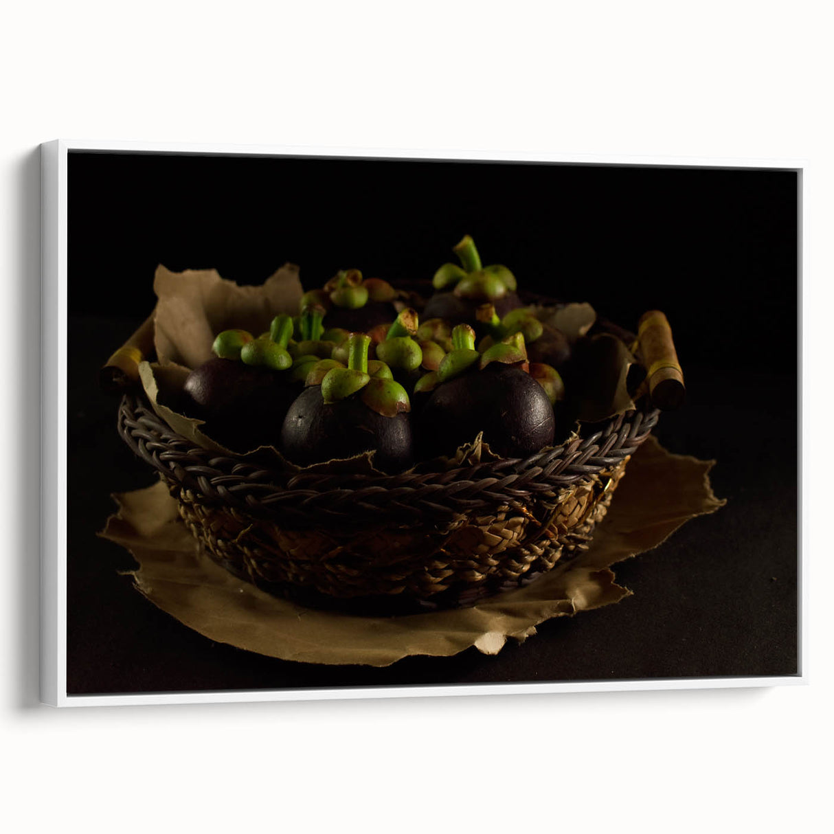 Rustic Mangosteen Basket Art – Vintage Kitchen Still Life Print