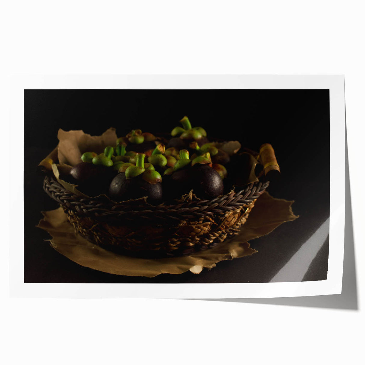 Rustic Mangosteen Basket Art – Vintage Kitchen Still Life Print