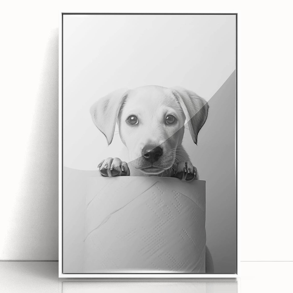 Bathroom Wall Art - Playful Puppy on Toilet Roll Modern Decor