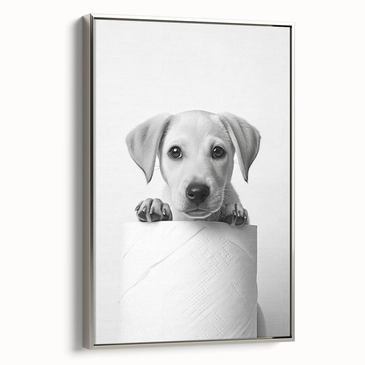 Bathroom Wall Art - Playful Puppy on Toilet Roll Modern Decor
