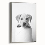 Bathroom Wall Art - Playful Puppy on Toilet Roll Modern Decor