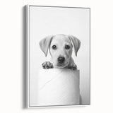 Bathroom Wall Art - Playful Puppy on Toilet Roll Modern Decor