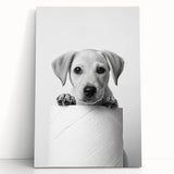 Bathroom Wall Art - Playful Puppy on Toilet Roll Modern Decor