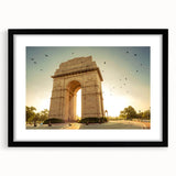 Extra large abstract art print featuring vibrant, colorful textured scenery of India on a black framed canvas.