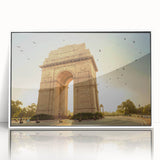 Art deco poster of Indian scenery in muted earth tones on framed acrylic, ideal for nursery wall art.