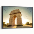 Black and white landscape art painting of an Indian scenery on framed canvas, ideal for bedroom wall decor.