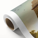 Art deco poster of an Indian landscape in vibrant colors on rolled canvas, ideal for nursery wall art.