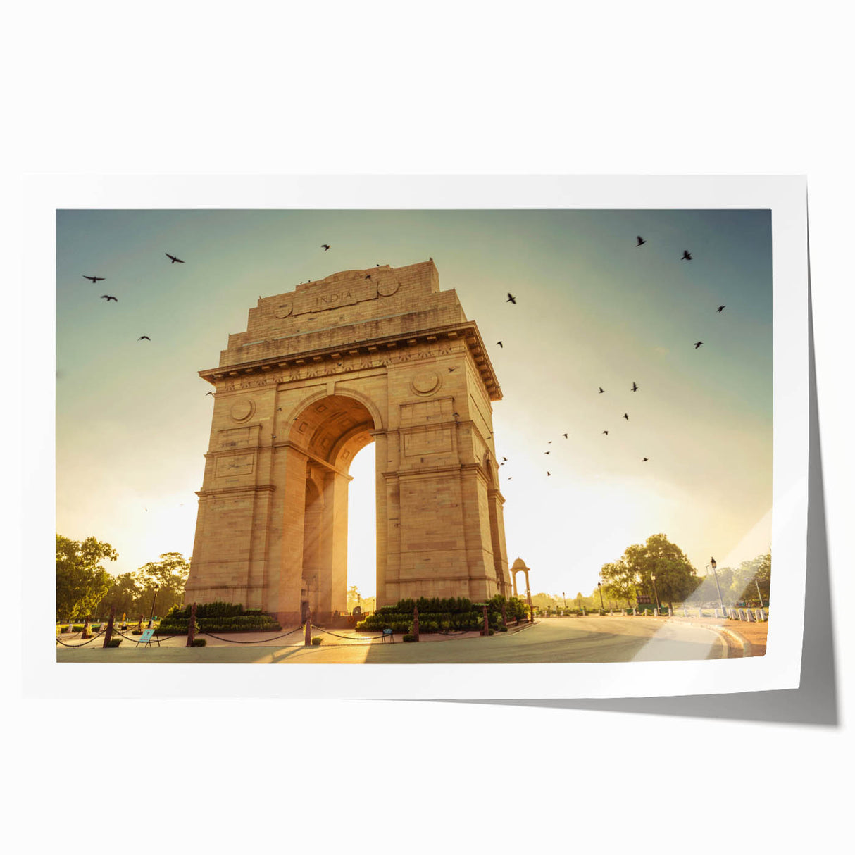Extra large rolled print of a serene Indian landscape with lush greenery and floral elements, ideal for art wall dining room.