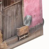 Large abstract wall art depicting a European scenery in muted earth tones on acrylic glass.