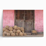 Black and white photo of Albanian scenery on large stretched canvas, ideal for kitchen wall art.
