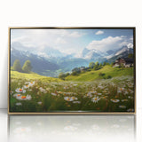 Art deco poster featuring a scenic Austrian landscape in muted gold tones, acrylic print framed, ideal for nursery wall art.