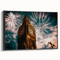 Black and white wall art featuring the London skyline on framed canvas, ideal for bedroom landscape decor.