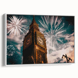 Vintage poster art of London scenery on a framed canvas with vibrant colors, ideal for living room decor.
