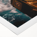 Art deco poster of London scenery in muted shades on rolled canvas, suitable for dining room wall art.