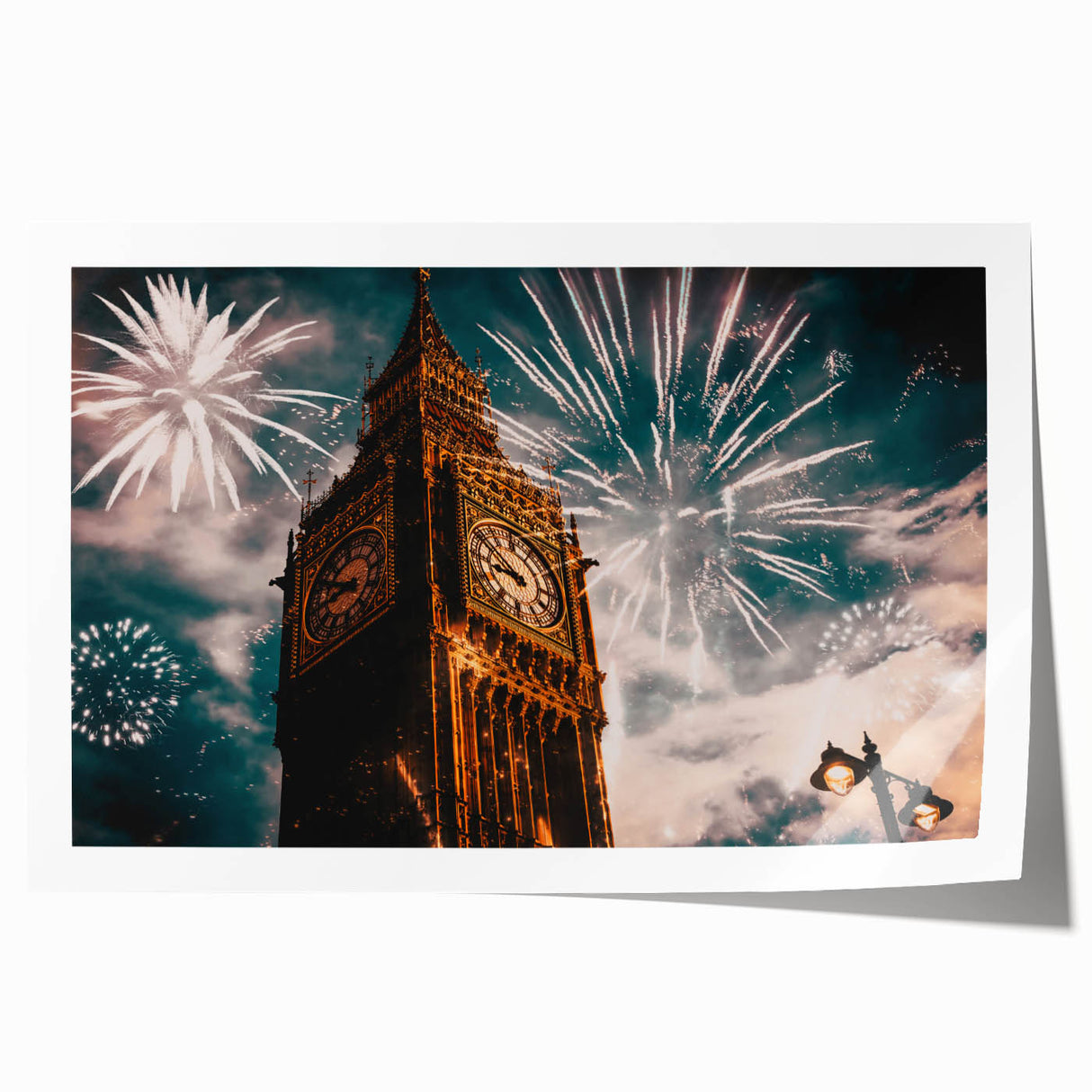 Extra large rolled print of a London cityscape featuring muted gray and floral accents, ideal for art wall dining room.