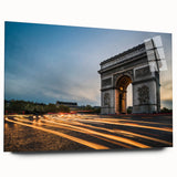 Large abstract depiction of the Paris skyline in muted gray and blue tones on acrylic glass.