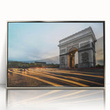 Large acrylic print of Paris skyline in muted gray tones, framed in silver, suitable for modern art wall decor.