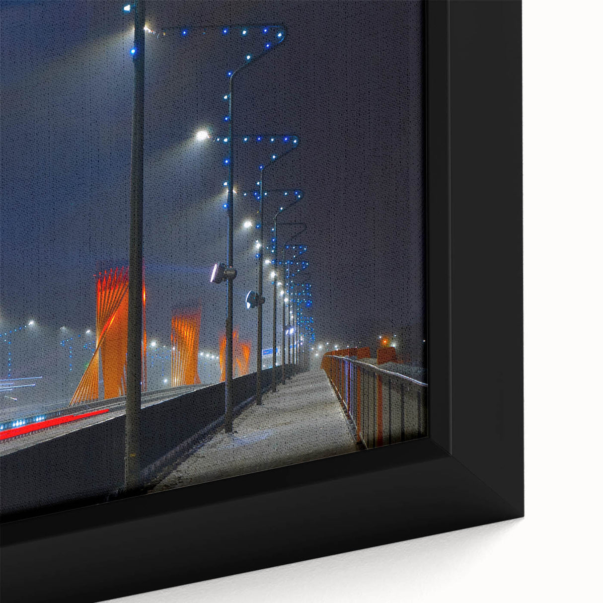 Extra large framed canvas depicting a textured, colorful European scenery in black, ideal for living room decor.