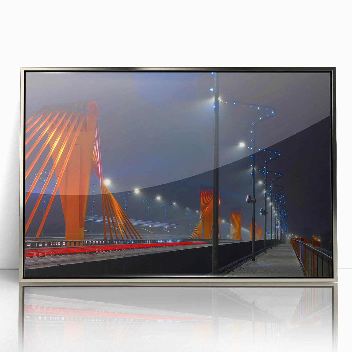 Mid-century modernist art depicting a European scenery in Latvia, framed in silver acrylic, ideal for nursery wall art.