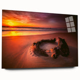 Large abstract wall art of a Lithuanian landscape on acrylic glass, featuring cool blue and green tones.