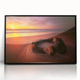 Large abstract wall art depicting a European Lithuanian landscape in muted earth tones, framed in black acrylic.