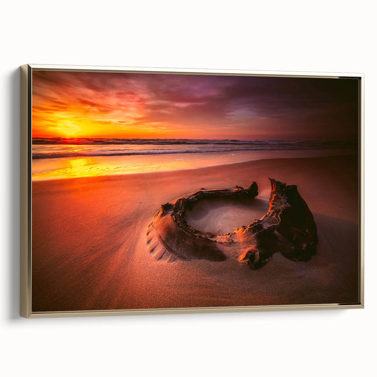 Framed canvas depicting a vintage-style Lithuanian landscape in black and gold tones, ideal for bedroom wall art.
