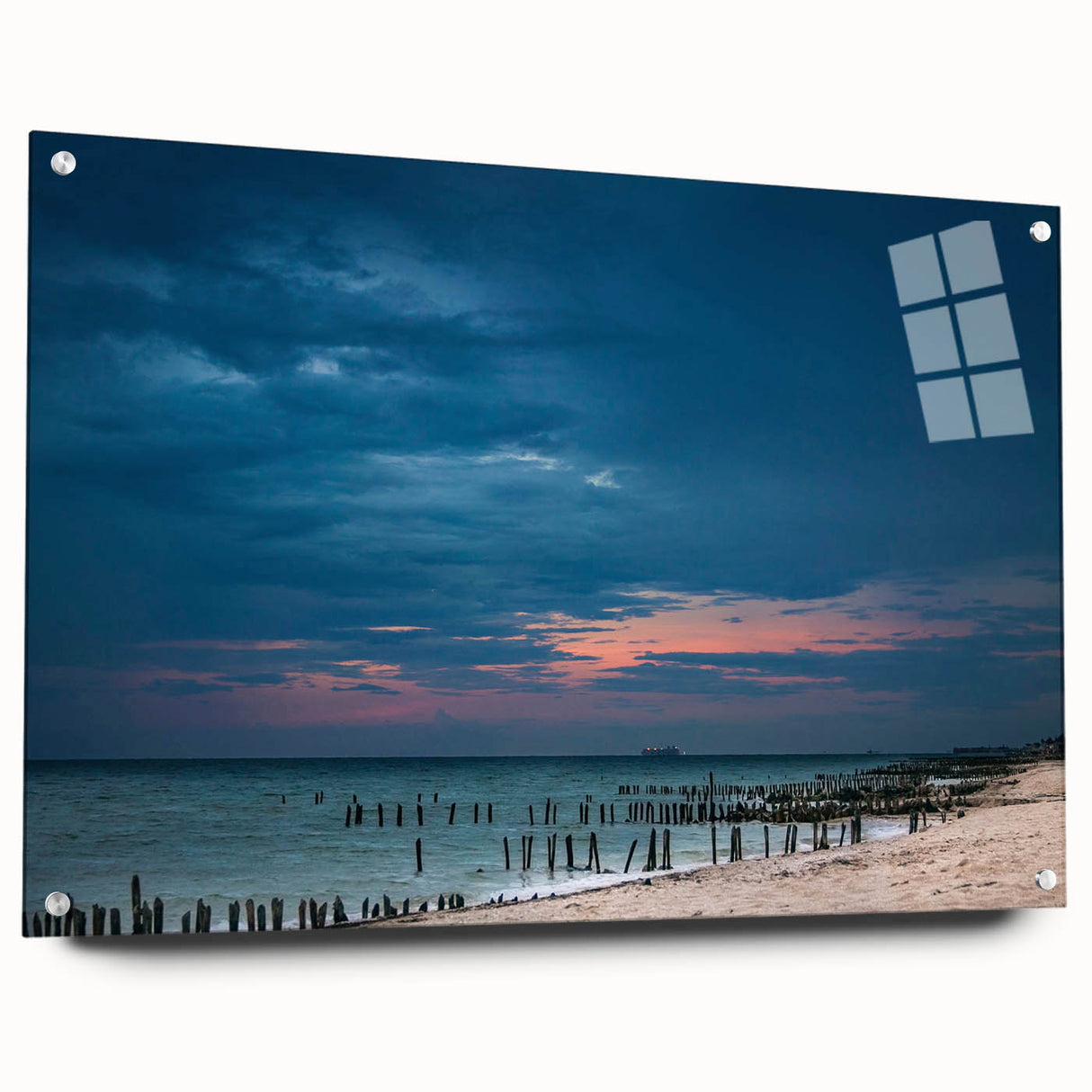 Acrylic print of Yucatán scenery with vivid blue and green shades, suited for dining room decor.