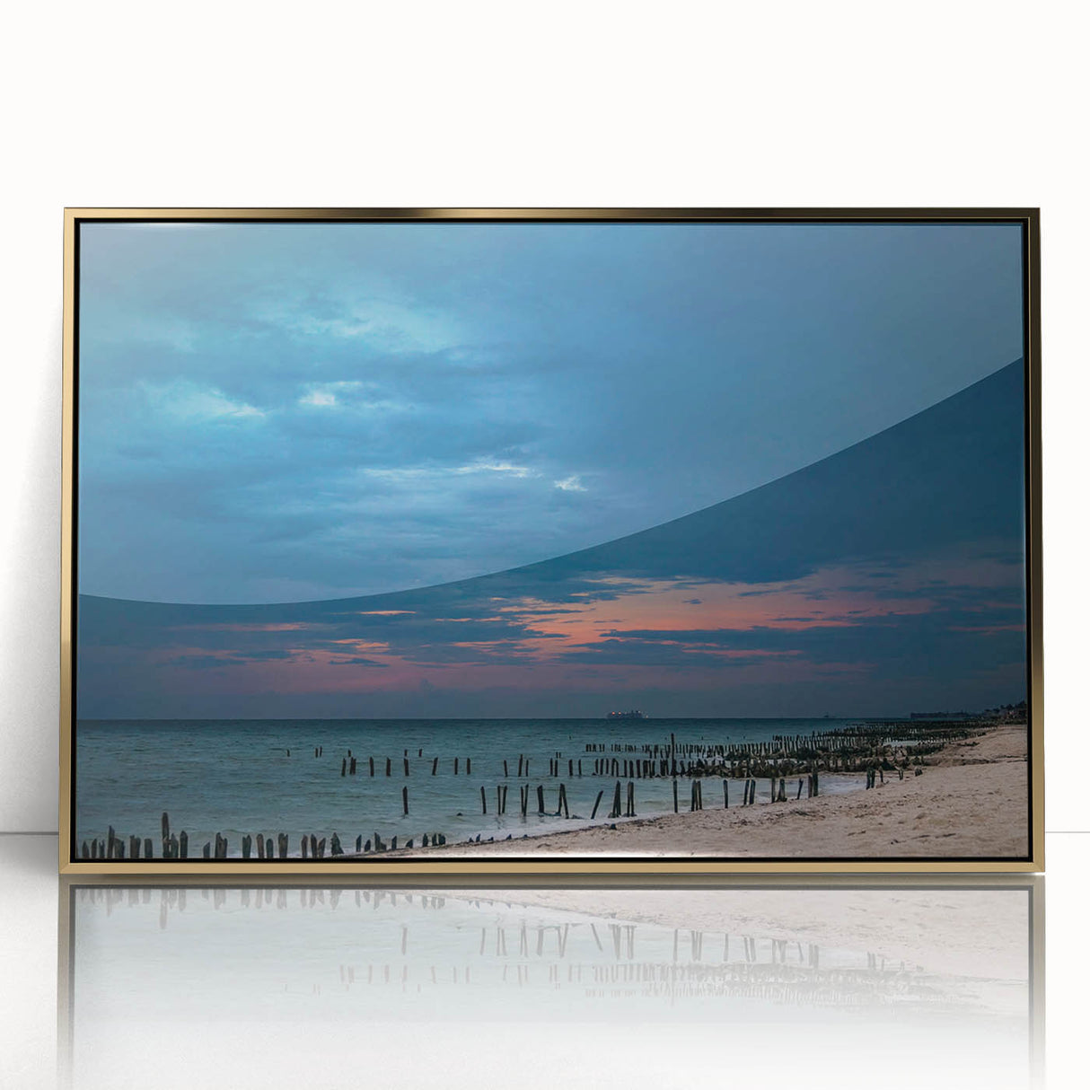 Large abstract wall art depicting Yucatan scenery in gold and green tones on a framed acrylic.