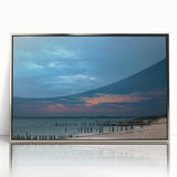 Framed acrylic print of a mid-century modernist Yucatan scenery, featuring muted earth tones.