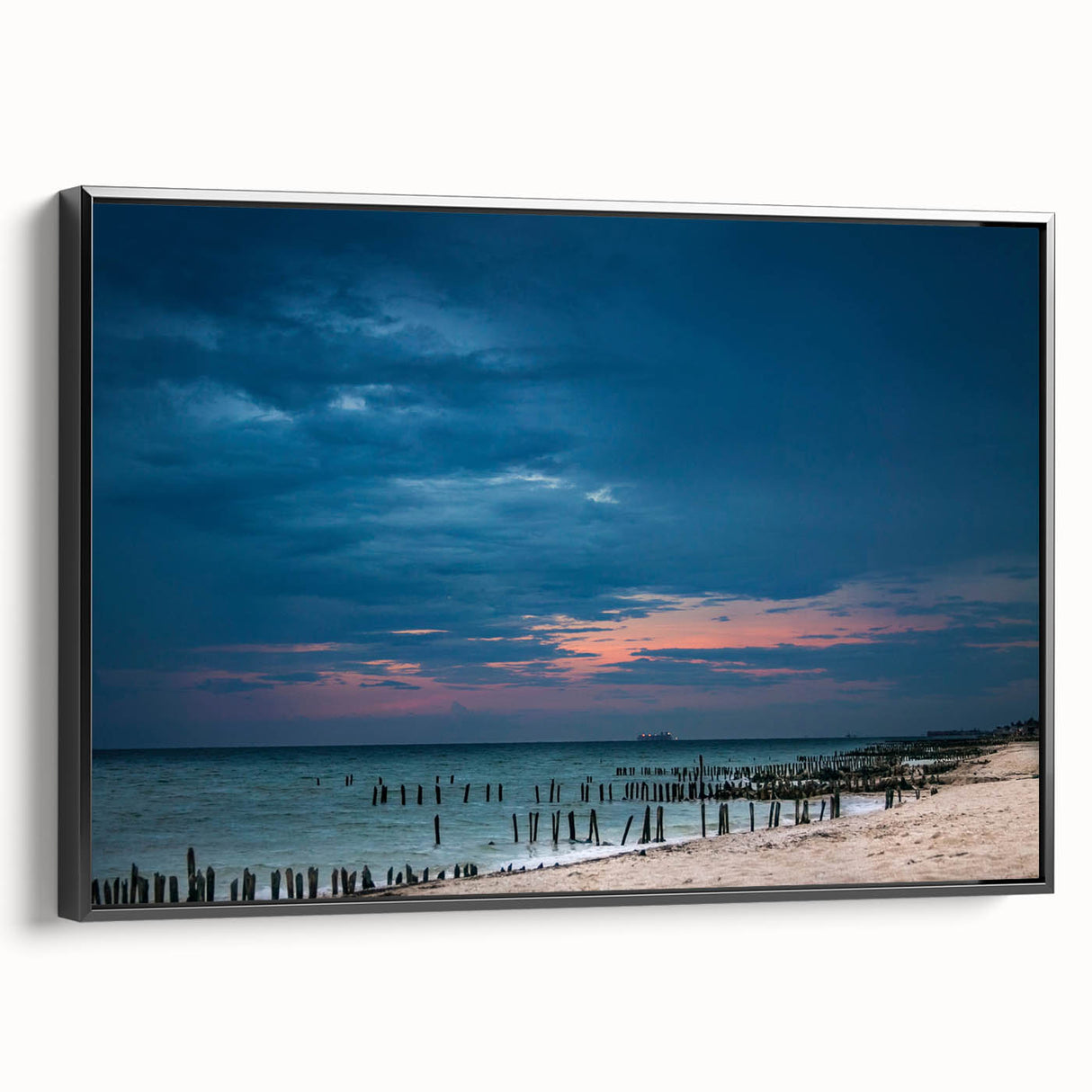 Black and white framed canvas of a Yucatan landscape, ideal for bedroom wall art with a vintage poster style.