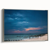 Framed canvas featuring a vintage-style landscape painting of Yucatán, Mexico, with vibrant colors on a black background.