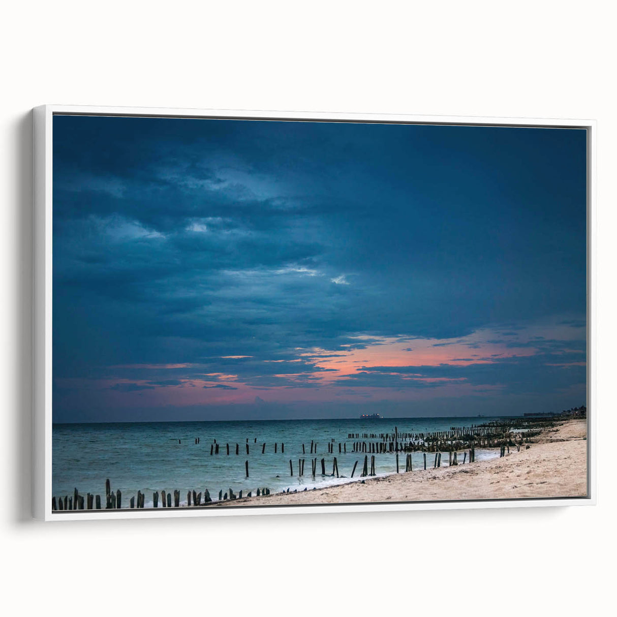 Vintage poster art of Yucatan, Mexico on framed canvas, featuring vibrant colors on a black background.