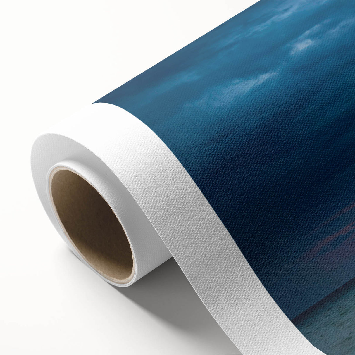 Art deco poster of Yucatan scenery on rolled canvas, with vibrant green and blue tones, ideal for nursery wall art.