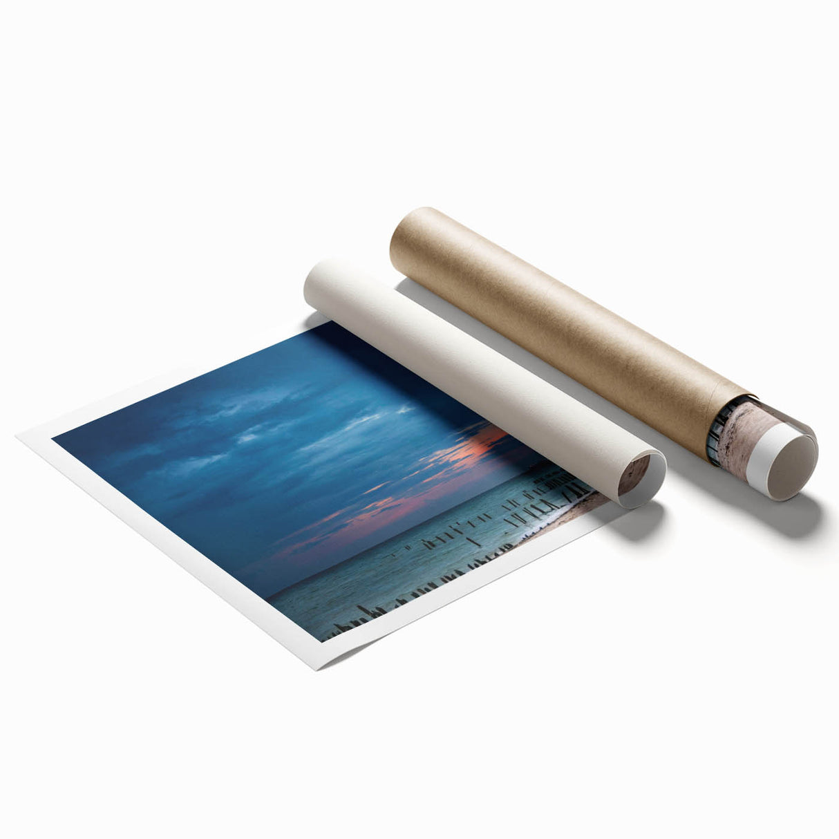 Extra large rolled print of Yucatán scenery with lush floral elements in vibrant green and blue.