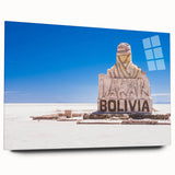 Large abstract depiction of Bolivia scenery in muted earth tones on acrylic glass, suitable as bedroom or dining room art.