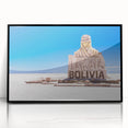 Large abstract wall art depicting a Bolivian landscape in muted earth tones on a framed acrylic.