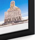 Extra large framed canvas featuring a textured depiction of a Bolivian landscape in vibrant colors.