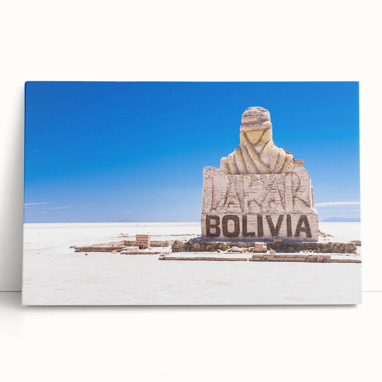 Black and white stretched canvas of Bolivian landscape, ideal for kitchen wall art.