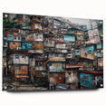 Large abstract depiction of a Brazilian landscape in vibrant green and blue tones on acrylic glass.