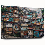 Large abstract depiction of a Brazilian landscape in vibrant green and blue tones on acrylic glass.
