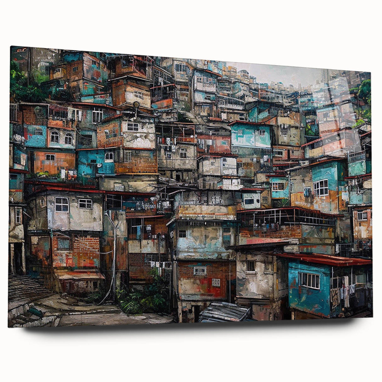 Acrylic print of a large abstract depiction of a Brazilian landscape in earthy and green tones.