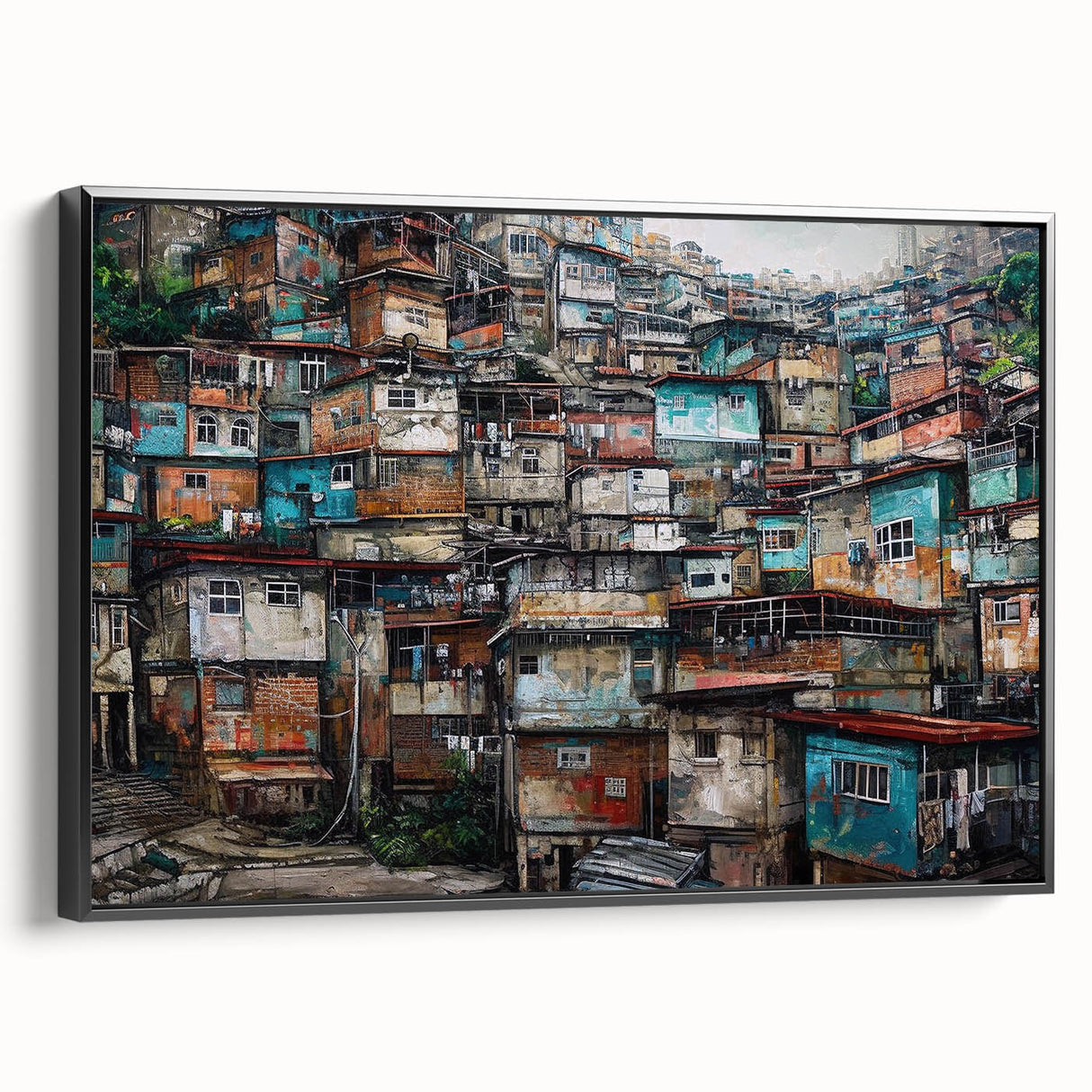 Black and white framed canvas featuring a vintage-style landscape of a Brazilian scene, ideal for bedroom wall decor.