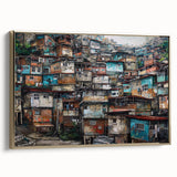 Framed canvas featuring a vintage-style landscape painting of a Brazilian scene in muted gold and black tones.